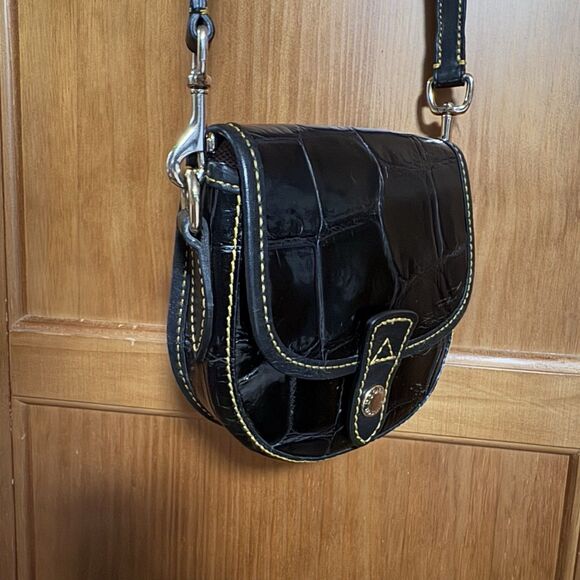 Dooney & Bourke Mini Flap Crossbody Black Croc Leather Pink Lining Y2K 2000s Bag - Picture 6 of 16